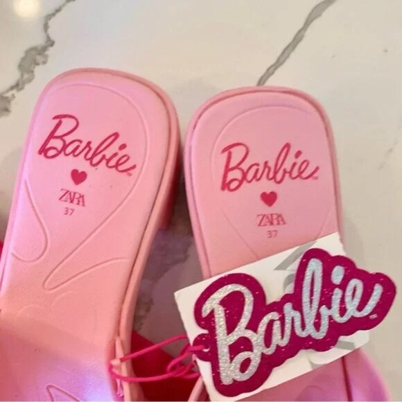 Barbie x ZARA Pink Rubber Slides Heeled Sandals - Picture 6 of 11